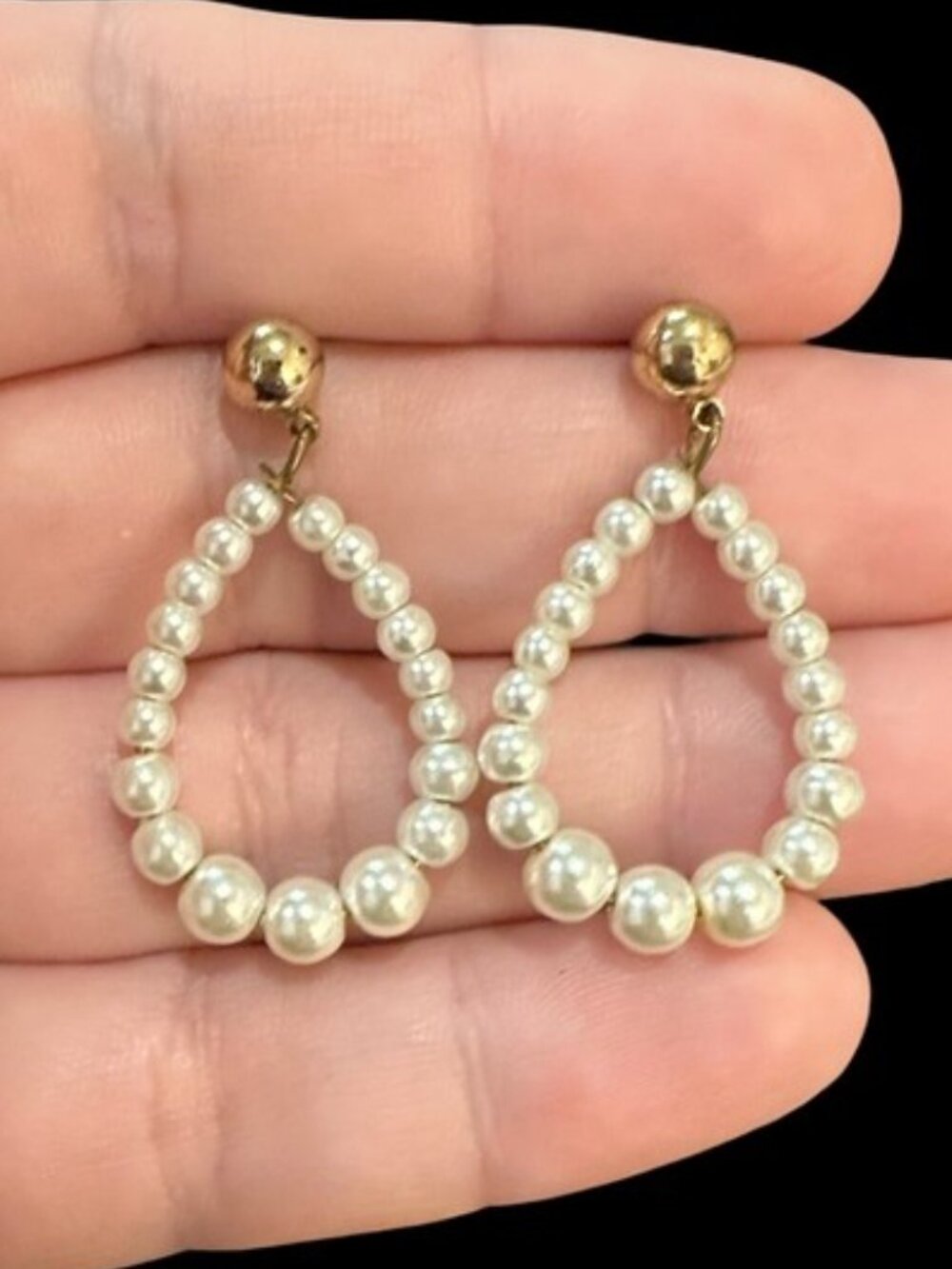 Dangle Earrings Faux Pearl Hoop White Gold Tone Lightweight Womens Jewelry